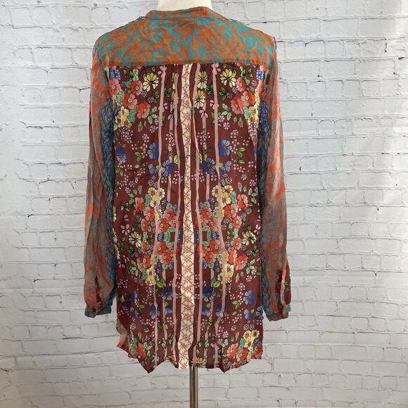 NEW Johnny Was Printed Rayon Tunic Womens Sz S Multicolor Retro Bohemian Blouse - Picture 8 of 9